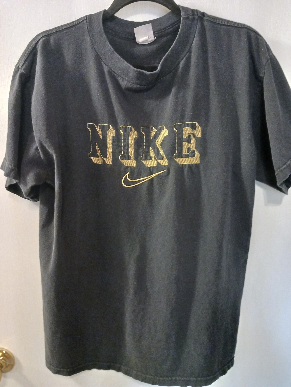 Vintage Nike Tee Gold Embroidery Mens L Black Y2K
